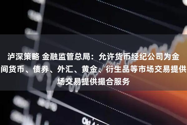 泸深策略 金融监管总局：允许货币经纪公司为金融机构之间货币、债券、外汇、黄金、衍生品等市场交易提供撮合服务