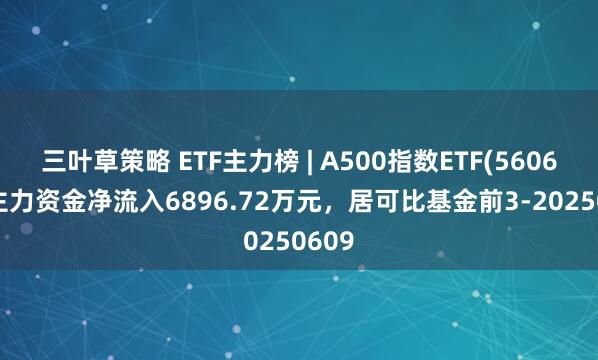 三叶草策略 ETF主力榜 | A500指数ETF(560610)主力资金净流入6896.72万元，居可比基金前3-20250609